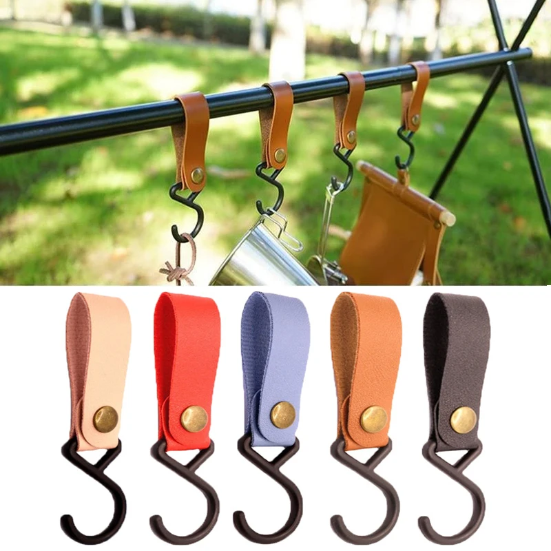 1/5pcs Outdoor Camping Hooks S-Shaped Leather Hanging Hooks Triangle Storage Rack Shelf Hooks Keychain Portable Camping Hangers