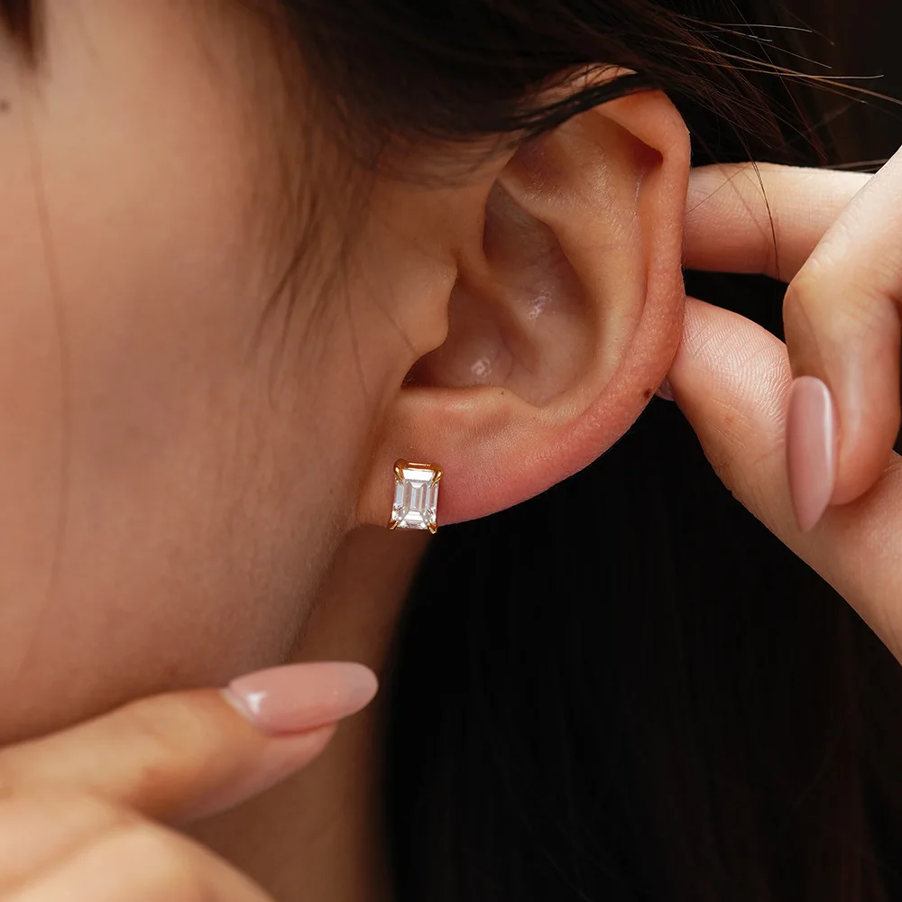 TEMGF 1 زوج مويسانيتي مسمار 0.5/1/2CT الزمرد قص S925 فضة أقراط للنساء الكلاسيكية الفاخرة غرامة مجوهرات هدايا