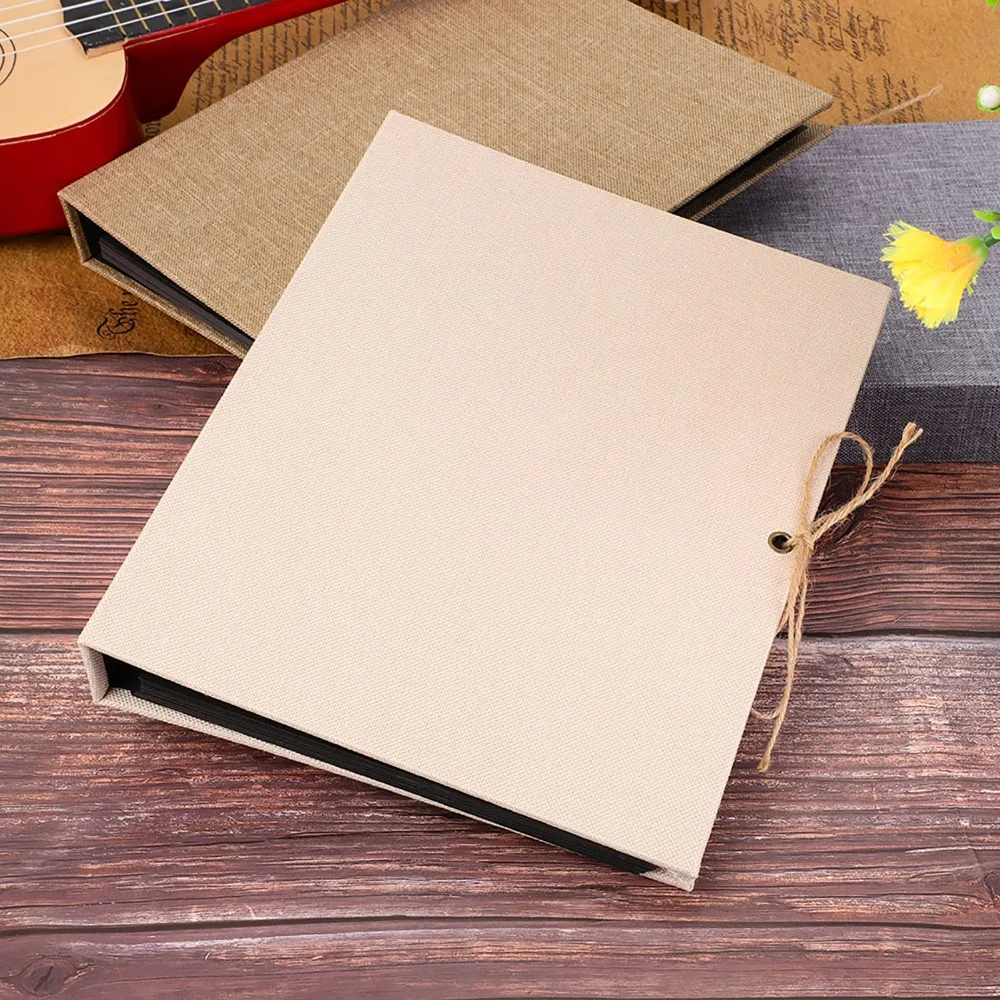 10.43x8.27in DIY Scrapbook Album 30 Pages Rope Strap Binding Linen Craft Card Album Large Size Linen Texture