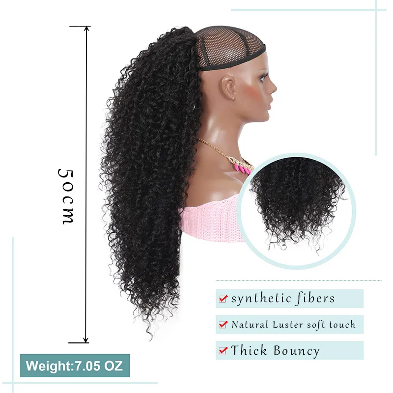 Sylhair Estensione coda di cavallo riccia con coulisse per donne africane Pezzi di capelli ricci afro crespi Sintetici resistenti al calore