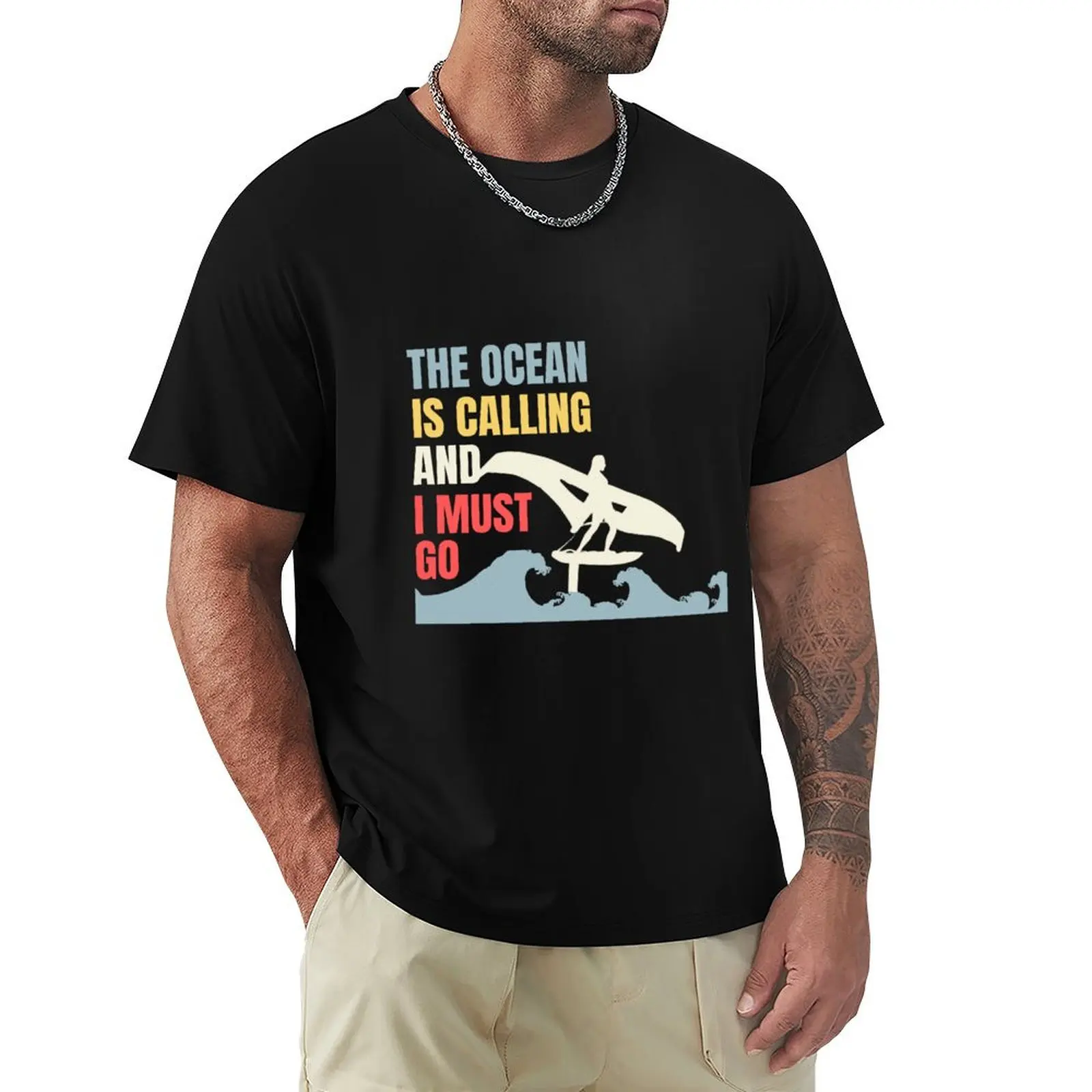 Wing Foiling Wing Surfing The Ocean Is Calling Wingfoil Gift for surfers Wing foiler | T-Shirt Casual Basic Short Sleeve T-Shirt