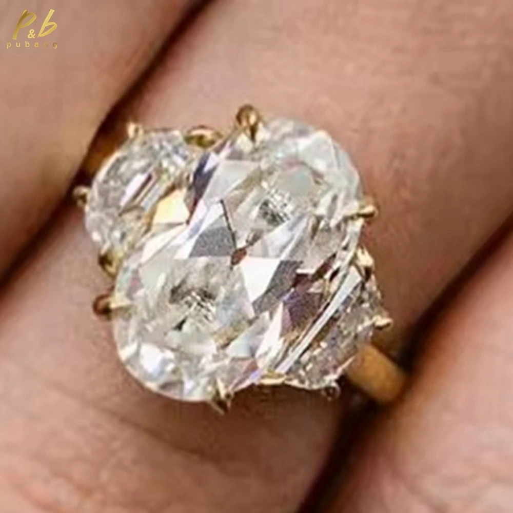 

PuBang VVS1 D Цвет 5,8 карата Муассанит Old Mine Cut 9*14 мм с двумя обручальными камнями полумесяца по бокам для женщин