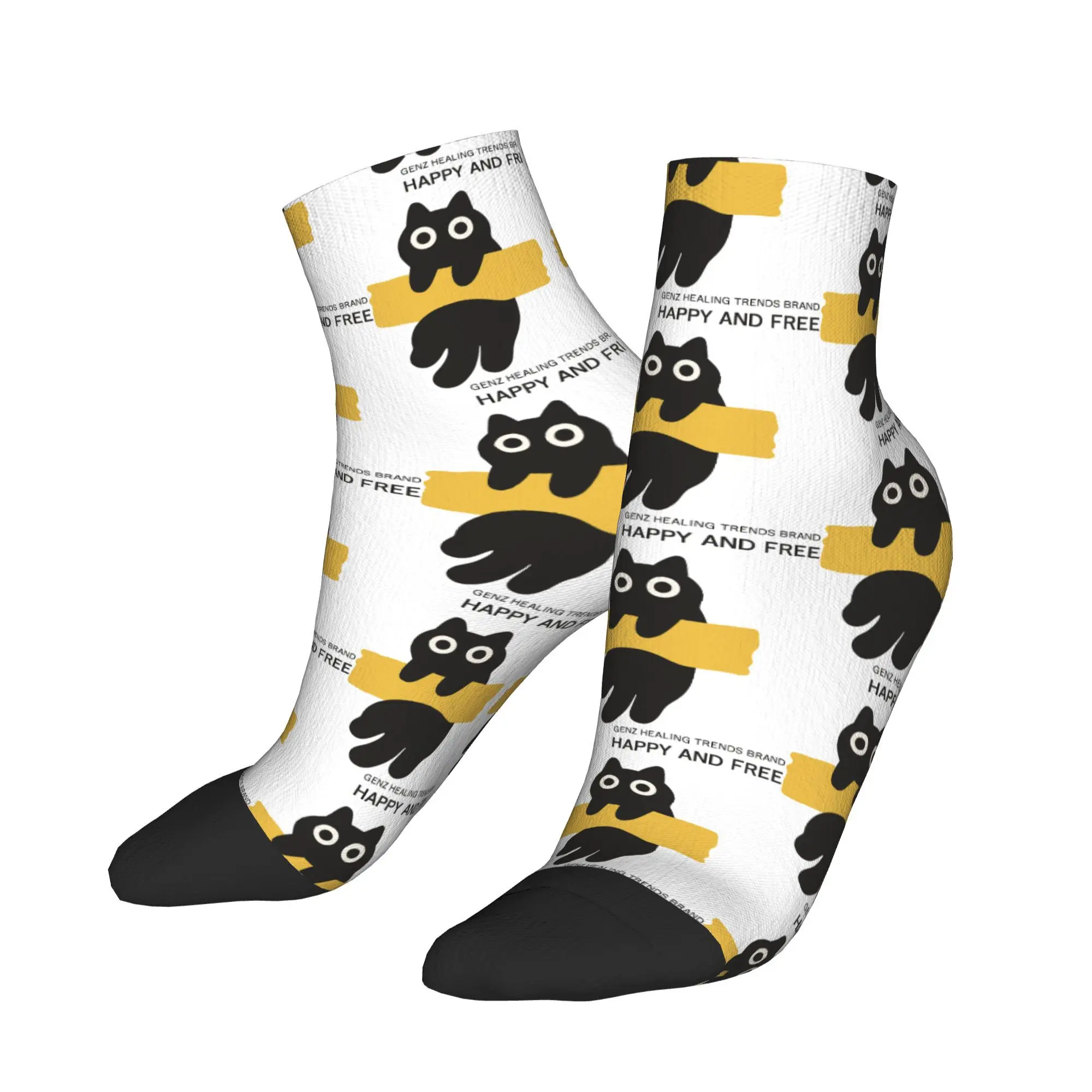 

Unisex Men Casual Socks Fun Adhesive Tape Cat Print Japanese Style Anti-Slip High Quality Sock Autumn Funny Skateboard Socks