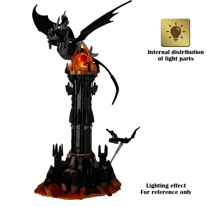 MOC Lord Rings película The Fell Beast Torre mágica con luces Led Castillo de fortaleza mágica ensamblar colección ladrillos modelo juguetes regalo