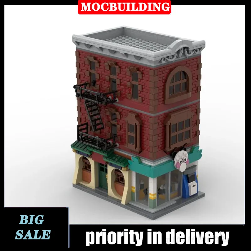 MOC City Street View Architecture Redbrick Apartment Building Model Building Block Assembly Film Collection Series Toy Gifts