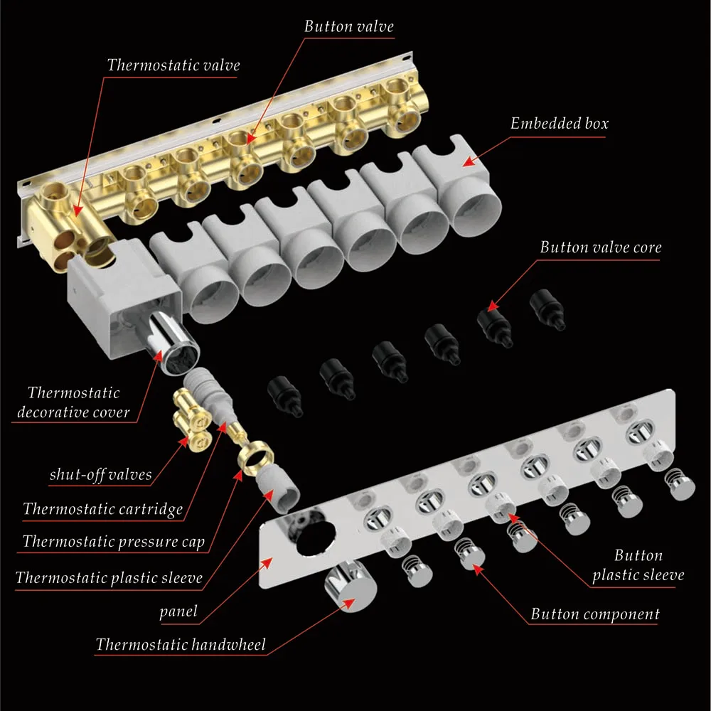 Concealed Thermostatic Button Shower Mixer 6 Ways Valve Showers For The Bathroom Faucet  Large Flow Recessed Thermostate Taps