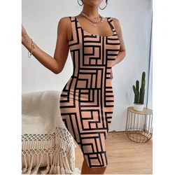 Khaki Office Lady Sundress Women Elegancka sukienka w paski Skinny Casual Streetwear Square Neck Outfit Summer Female Dress Up