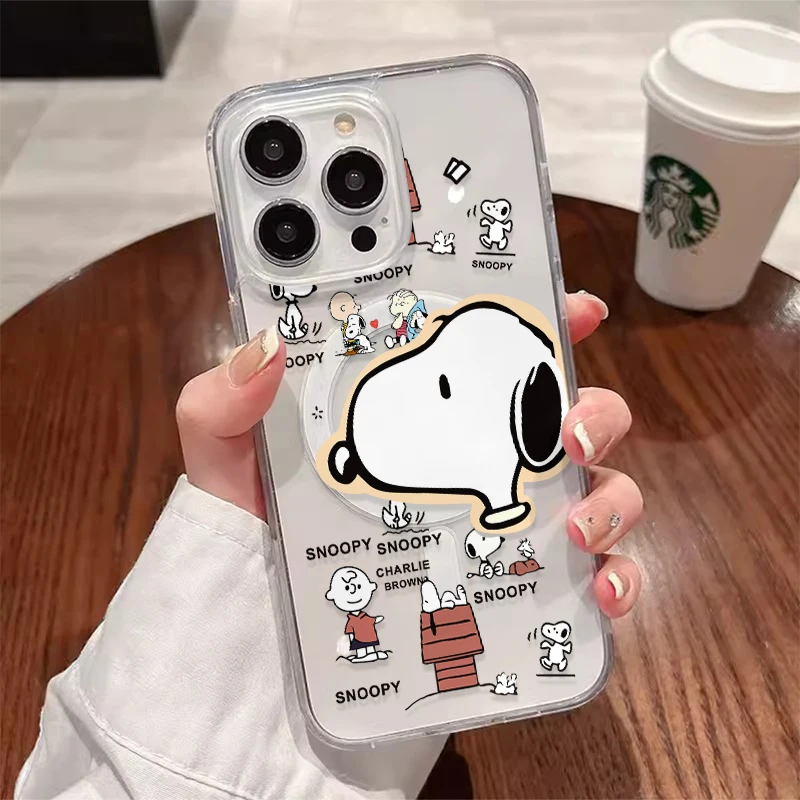 Snoopy Dog Cute Cartoon Anime With Magsafe Case For iPhone 16 15 14 13 12 11 Pro Max Magnetic Compatible Hard Shell Cover