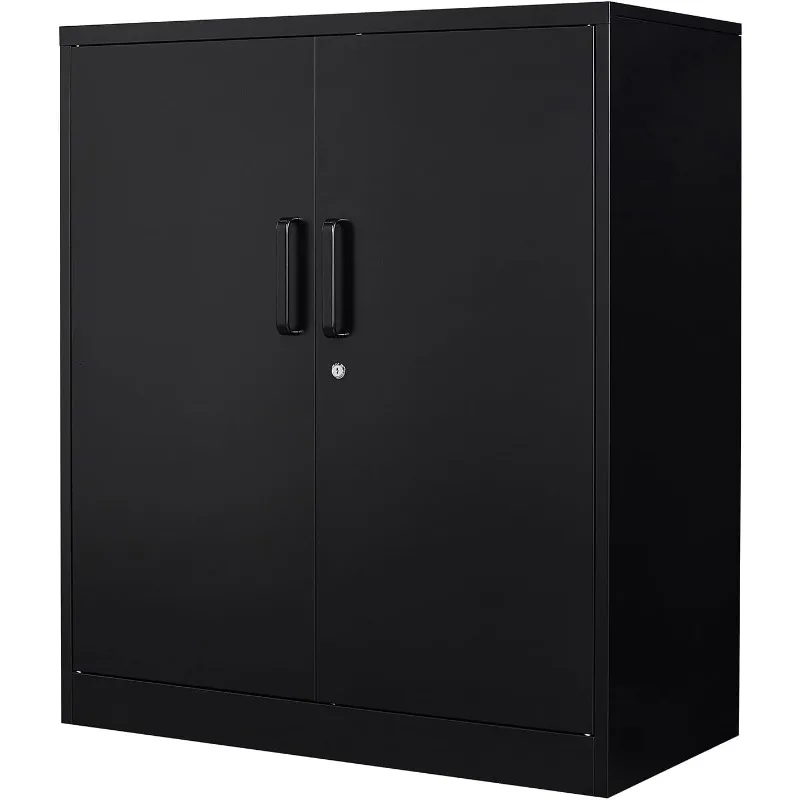 

Metal Storage Cabinet With 2 Doors And 2 Adjustable Shelves - 35.5" Garage Wall Cabinet, Locking Counter Cabinet For Home