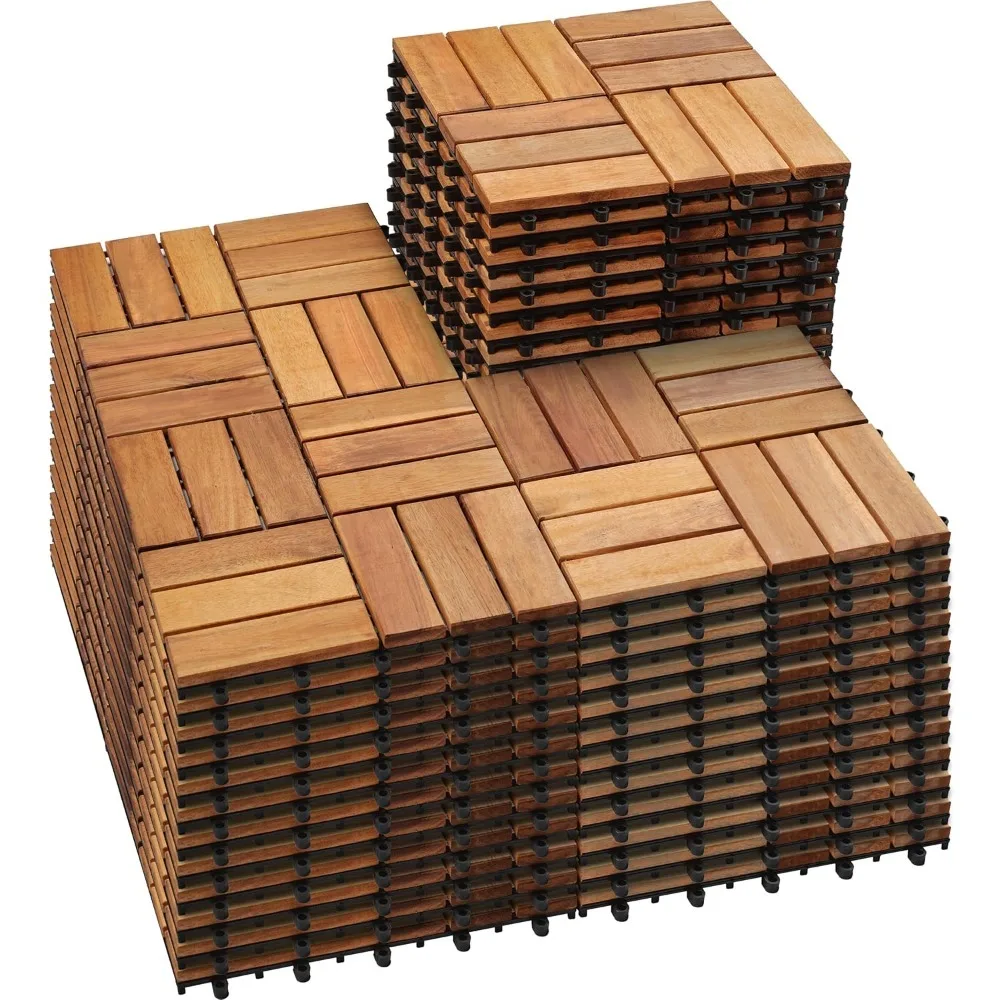 54 PCS Solid Acacia Wood Interlocking Patio Deck Tiles - 12