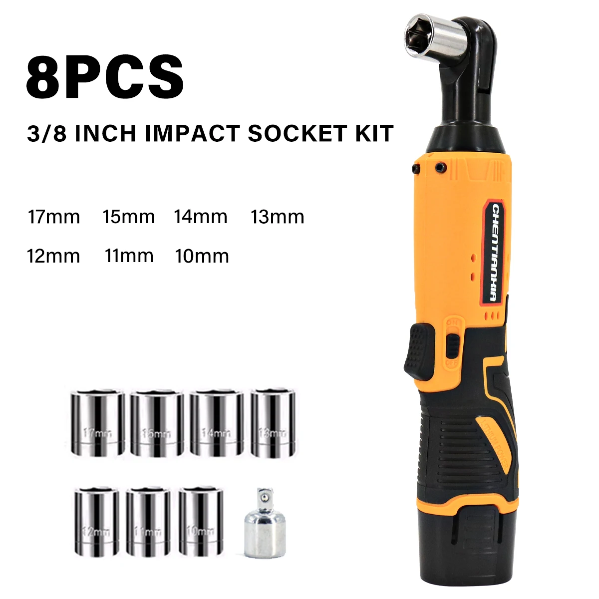 380Nm Electric Cordless Right Ratchet 3/8'' 90 Angle Wrench Power 2x Battery Kit