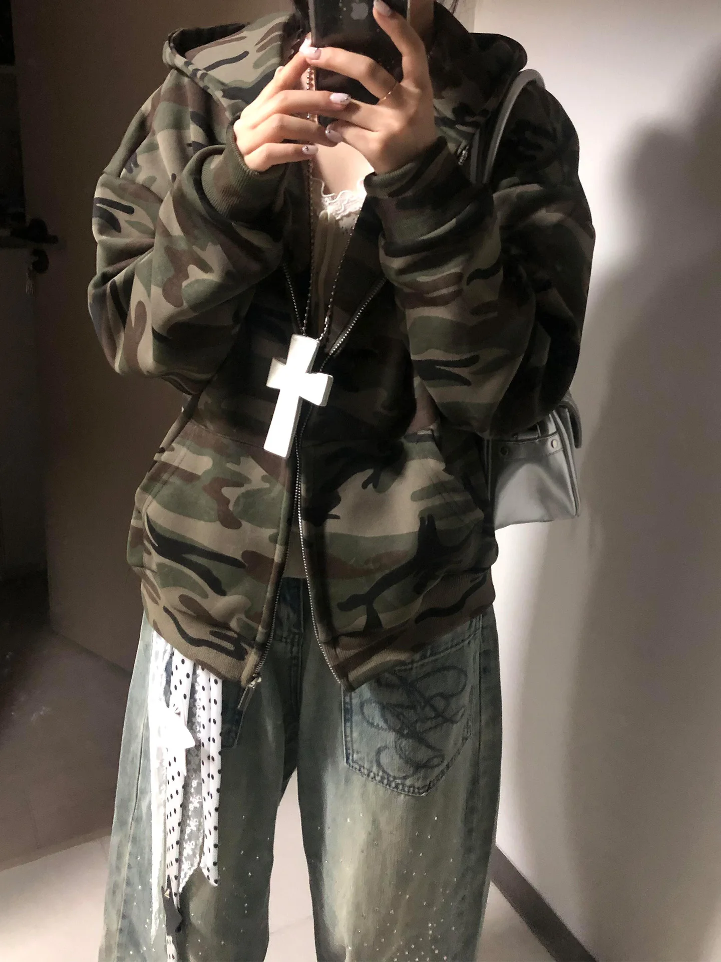 Cintura alta bordado diamante fla Thiened perna reta jeans feminino outono inverno novo sle americano sle zíper closu...