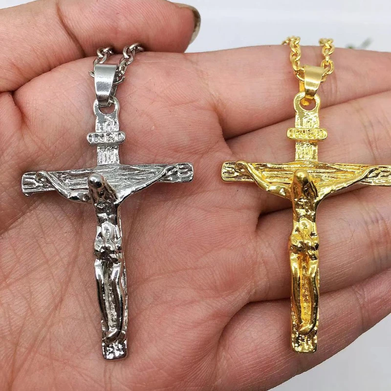 Подвеска Fashion Crucifix Jesus Christ Men Jewelry Metal Cross Pendant with Neck Chain Necklaces For Women Choker Necklace