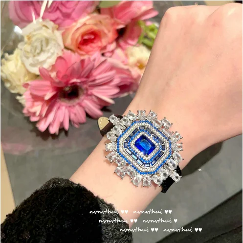 Royal Blue Burnless Star Shine Gem Bracelet Vintage Plated 18K Gold Demon Blue Zircon Cornflower Ring Set