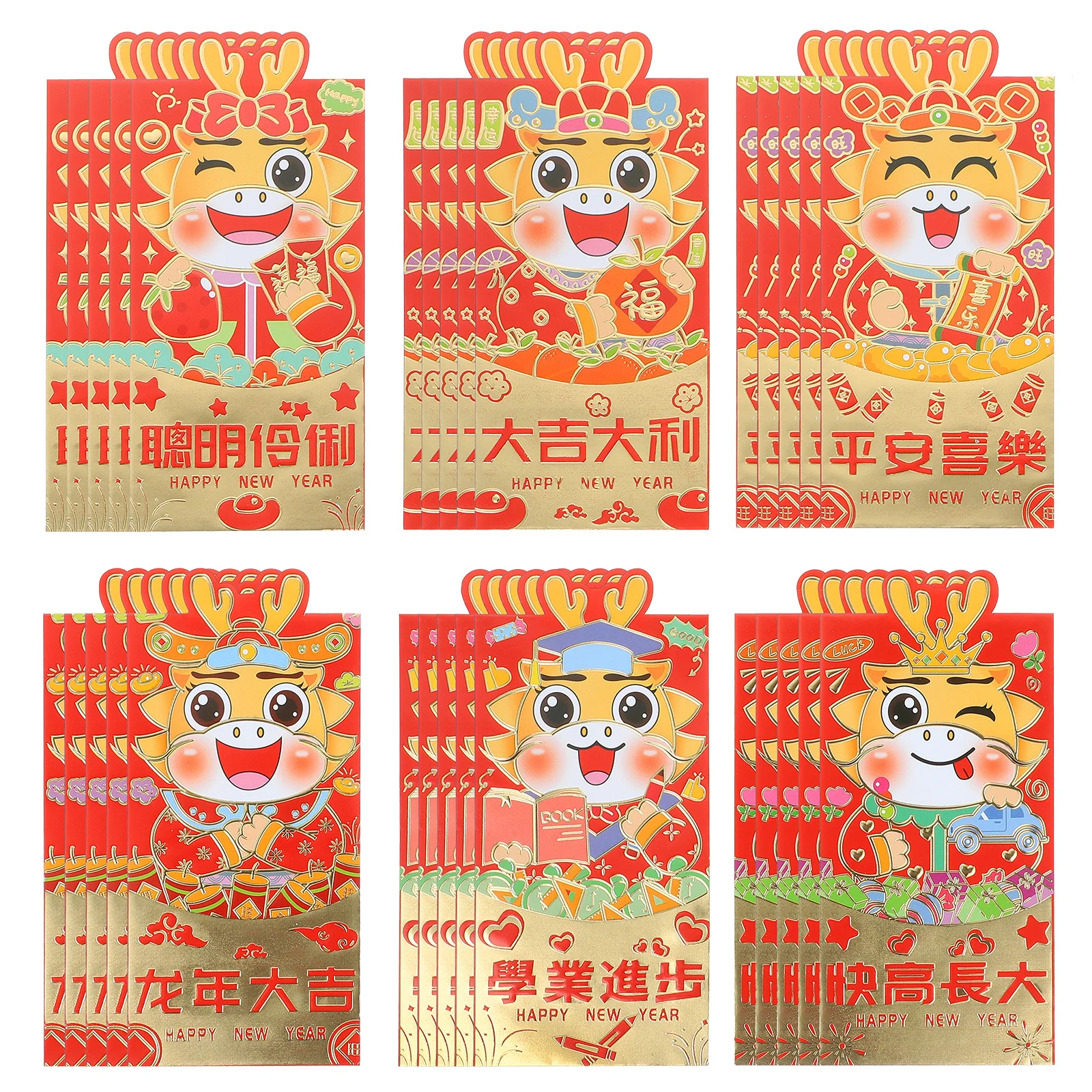 24 قطعة المظاريف الحمراء للعام الجديد أنماط النمط الصيني التقليدي مفاجأة احتفالية للأطفال والأصدقاء المغلفات الحمراء الصينية