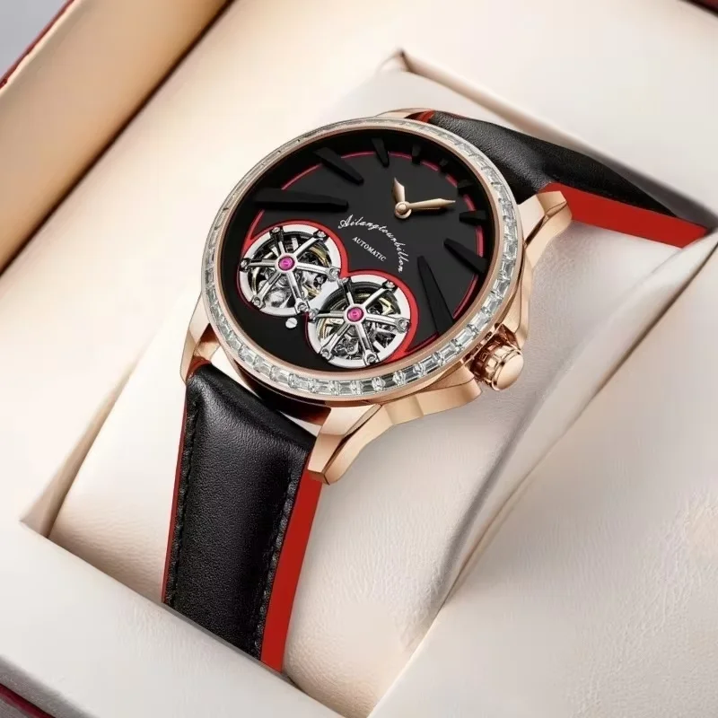 AILANG 8833 Automatic Mechanical Men's Watch Tourbillon Dial Multifunctional Date Waterproof Luminous Watch for Men