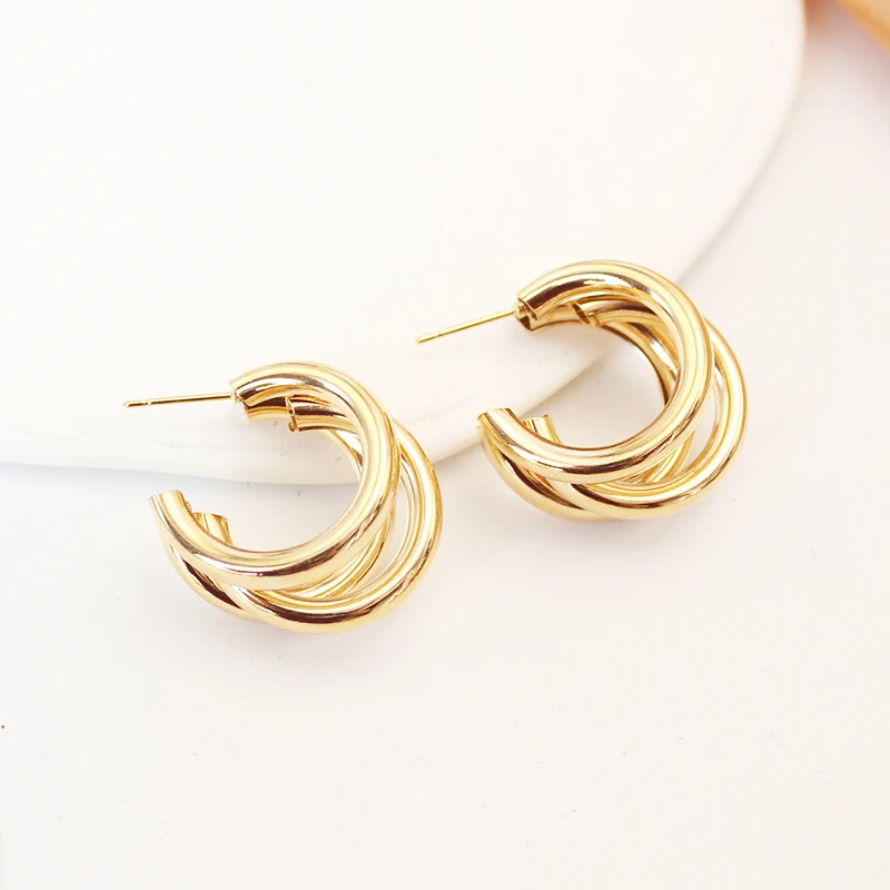 Hyperbole Three Layers Tube Metal Pendant Earring Woman New Trend Geometric Statement Loop Brincos Jewelry Orejeras Girl Gift