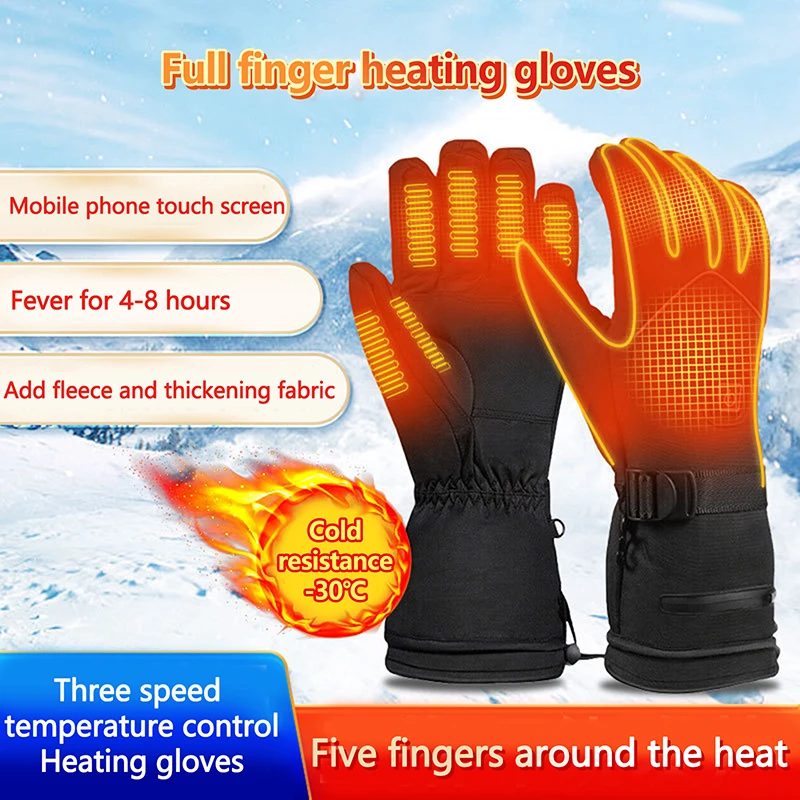 1 set of heated gloves touch screen motorcycle gloves outdoor with battery box anti-slip winter warm heated waterproof gloves