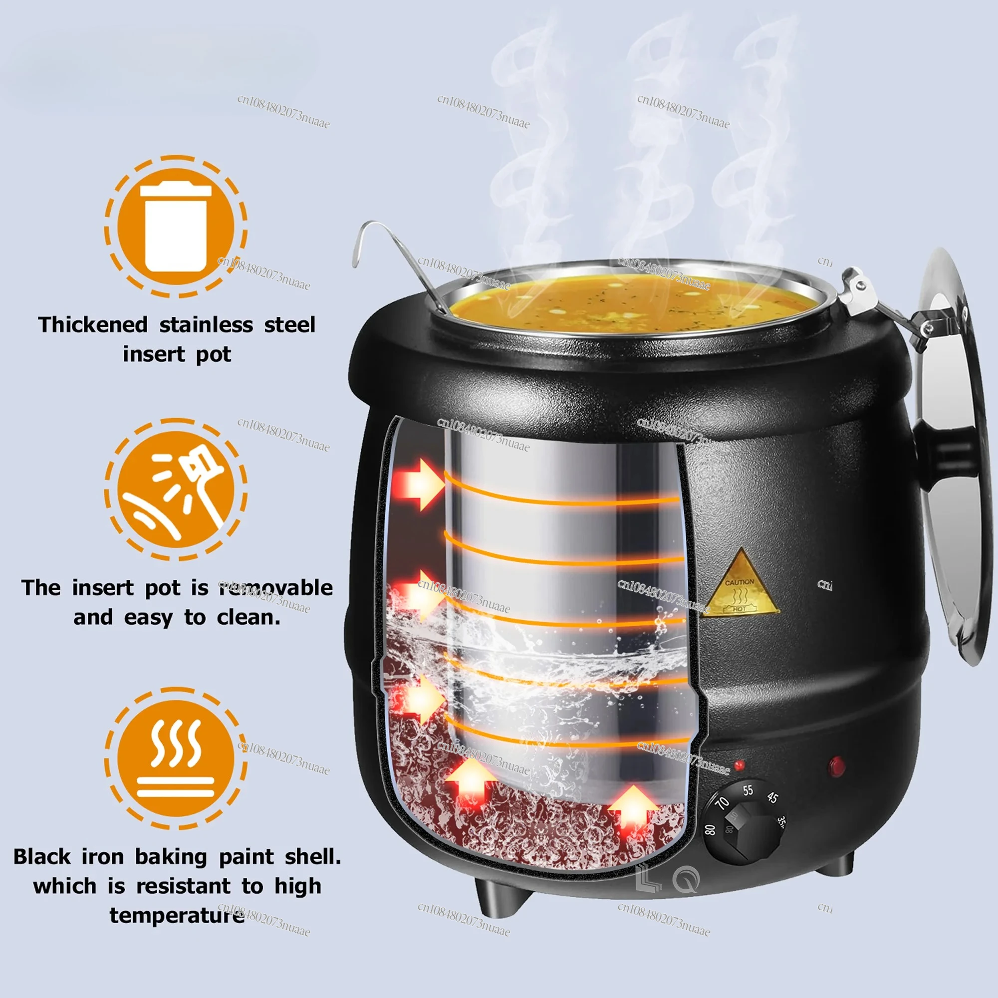 

10L Catering Restaurant Black Iron Soup Warmer for Buffet with Food Stainless Steel Heating Stew Kettle