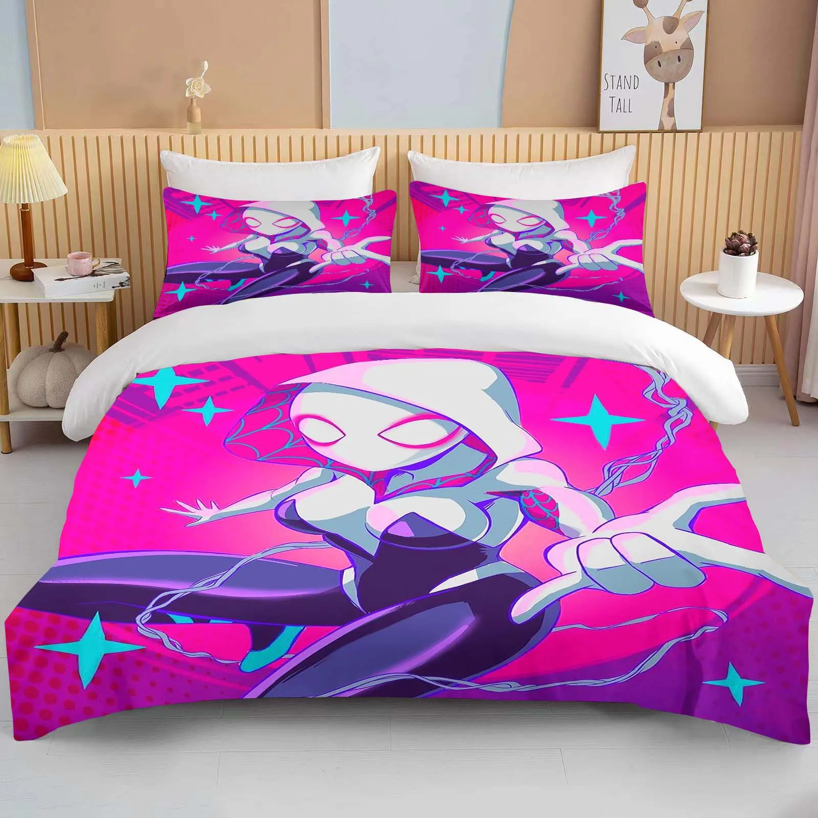 10 Sizes Marvel Spider Gwen Printed Soft Bedding Set Anime Duvet Cover Comforter Pillowcase Boys Girls Children Adults King Gift