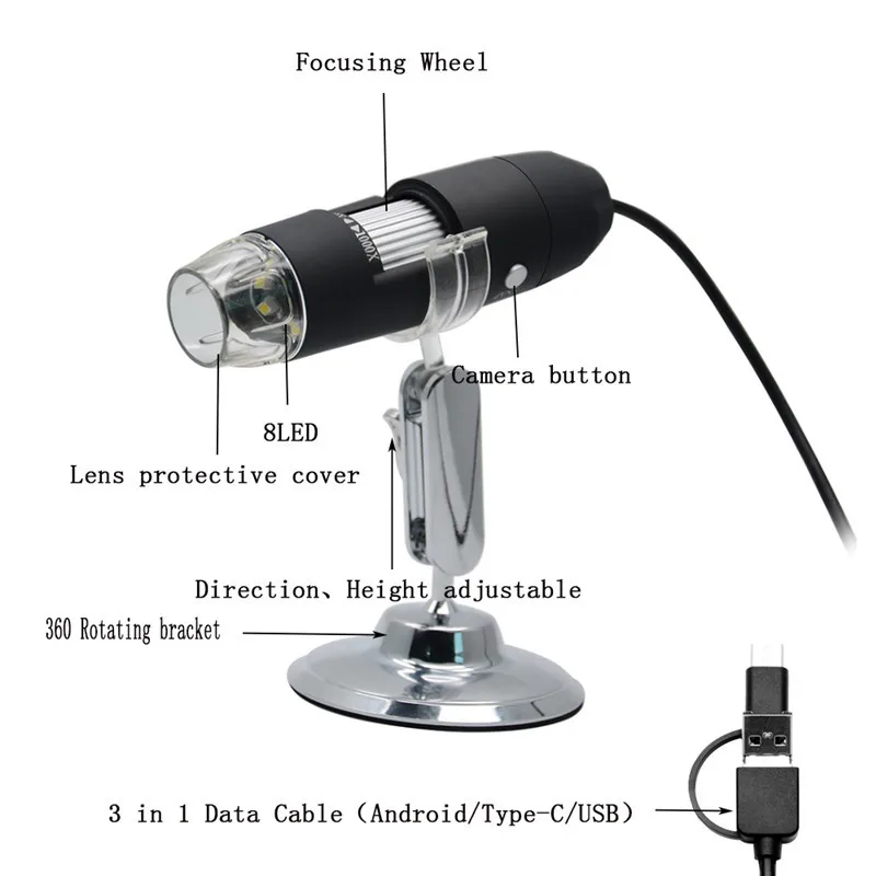 1000X 3 IN 1 HD Handheld Microscope WIFI 1080P Digital Microscope Magnifier Camera With Bracket for Android iPhone iPad Computer