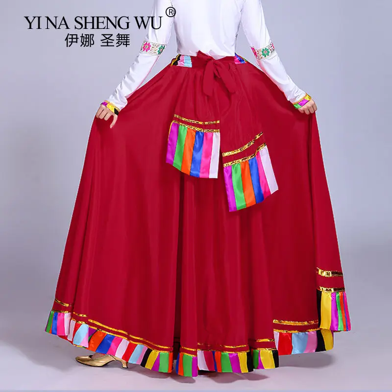 Chinese Traditional Costume Stage Dance Wear Folk Costumes Performance Festival Tibetan Outfit Long Skirts for Women Dancing