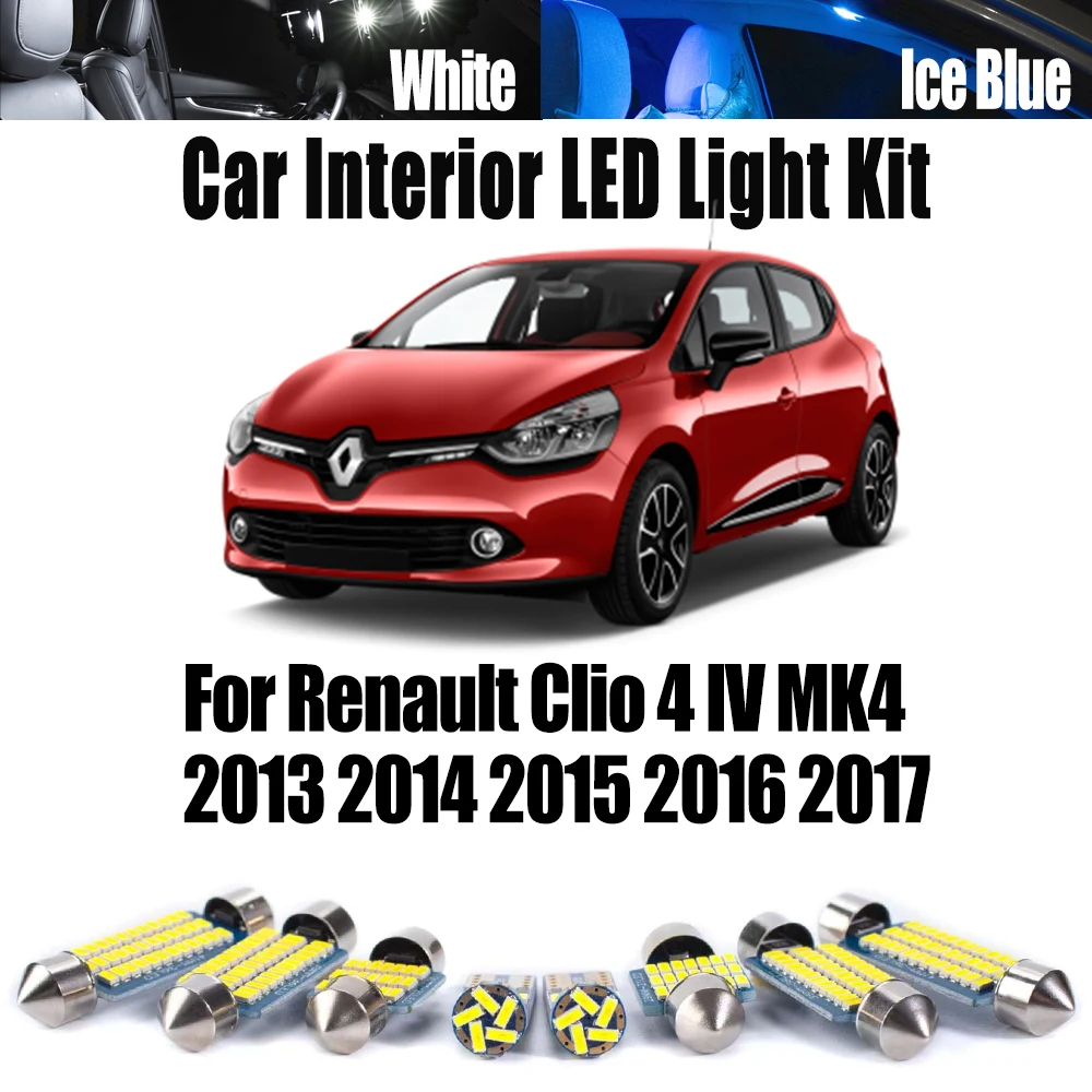 

8 шт. аксессуары для Renault Clio 4 IV MK4 2013 2014 2015 2016 2017 светодиодный внутренний купольный светильник багажника, комплект потолочных ламп Canbus