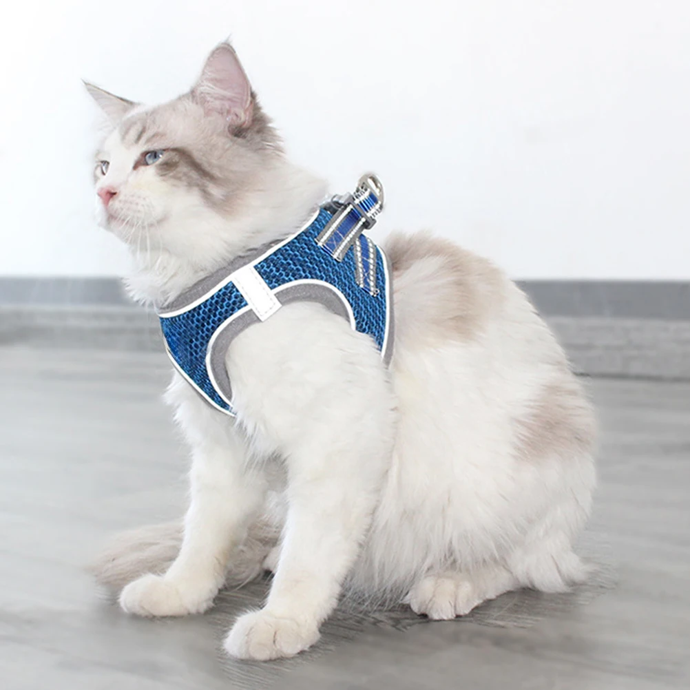 

Reflective Leash Breathable Cat Harnesses Pet Vest Chest Strap Blue and Set Comfortable