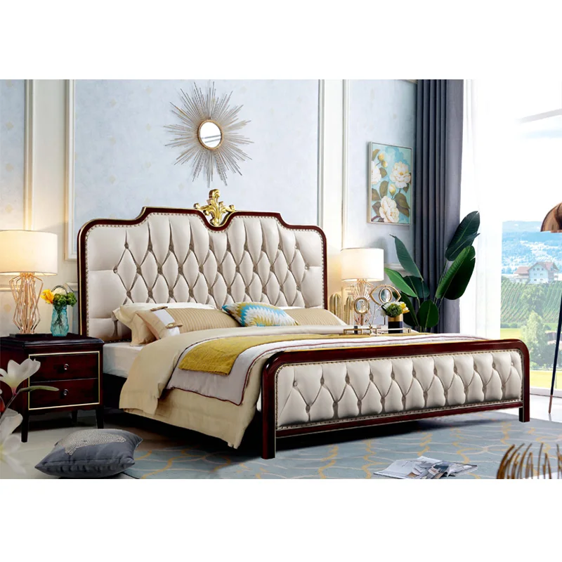 

Hohe Qualität Amerikanischen luxus doppel bett Einfache König holz bett rahmen antiken schlafzimmer möbel königlichen massivholz