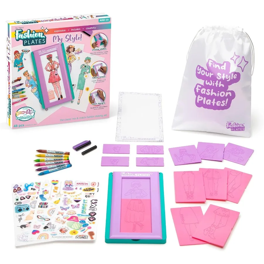 Platos de moda My Style Girls Kit de dibujo mixto y combina para artes y manualidades Actividades para colorear Diseño creativo con plantillas a