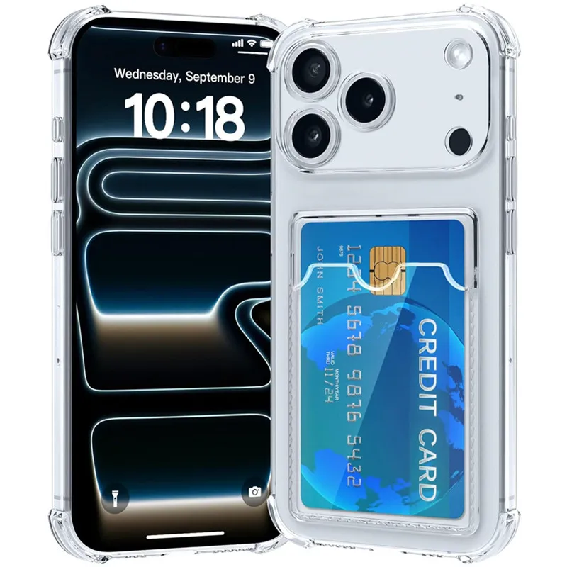 Transparente Brieftaschen-Kartenhalter-Hülle für iPhone Air 17 16 15 13 12 11 Pro Max 14 Plus 17Pro I17 Weiche TPU Stoßfeste Handyhülle