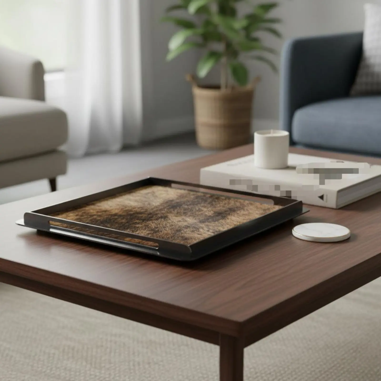 Horsehair Decorative Tray Creative Decoration Metal Frame Vanity Tray Modern Luxury Serving Platter for Living Room, Showroom view 2