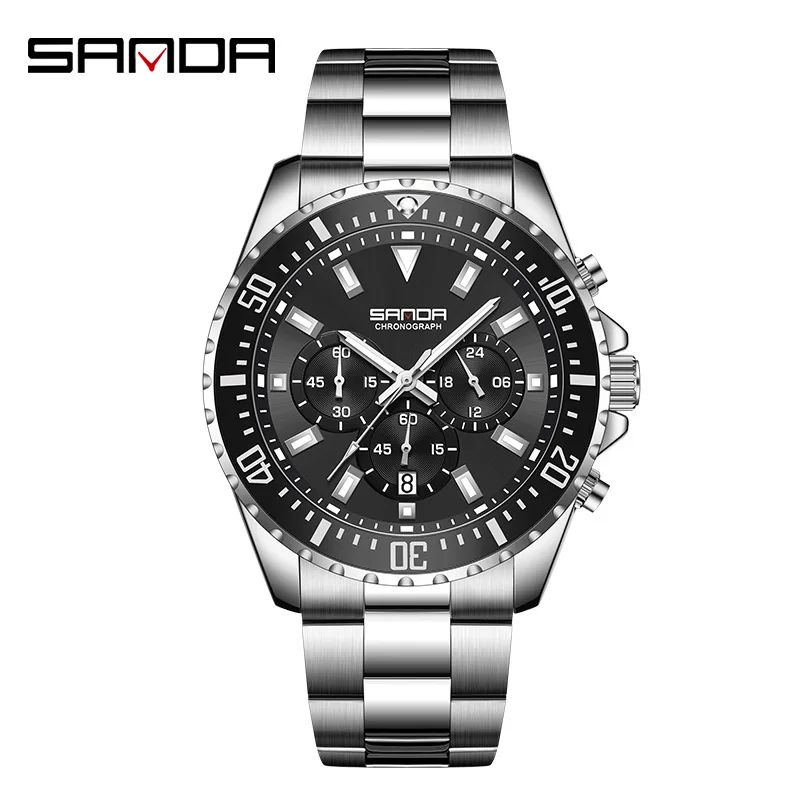 Sanda Brand 5306 New Arrival For Men Full Stainless Steel Strap Japanese Quartz Movement Waterproof Chronograph Business Watches