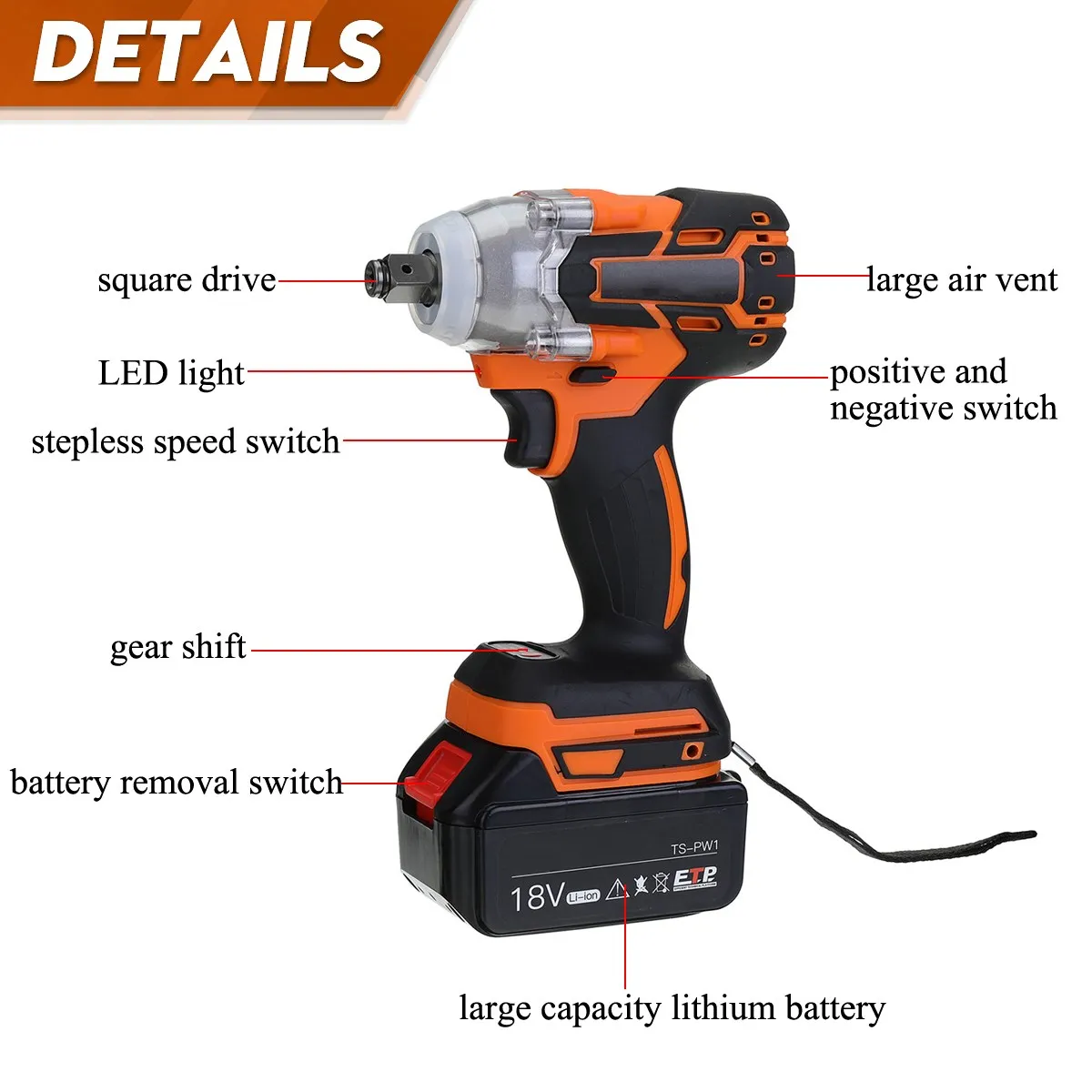 588N.M 1/2 inch Brushless Electric Impact Wrench Cordless Electric Wrench Rechargeable for 18V Battery Screwdriver Power Tools