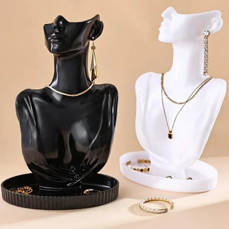 1pc Plastic Model Portrait Jewelry Necklace Display Stand Earring Stand Jewelry Stand Storage with Tray Jewelry Display Stand