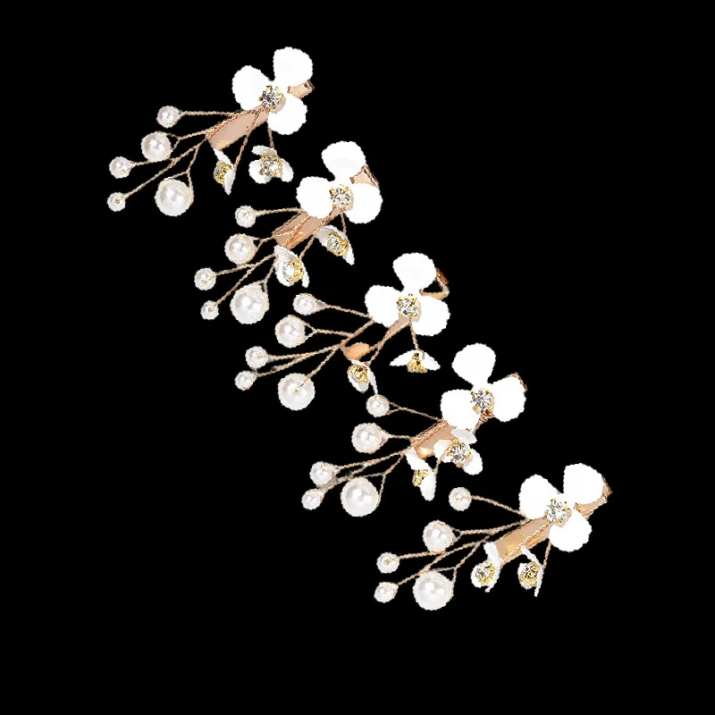 

Gorgeous White Flower Rhinestone Pearls Hair Sticks Wedding Hair Comb Hair Pins Clips Set Bridal Hair Jewelry Accessories Set