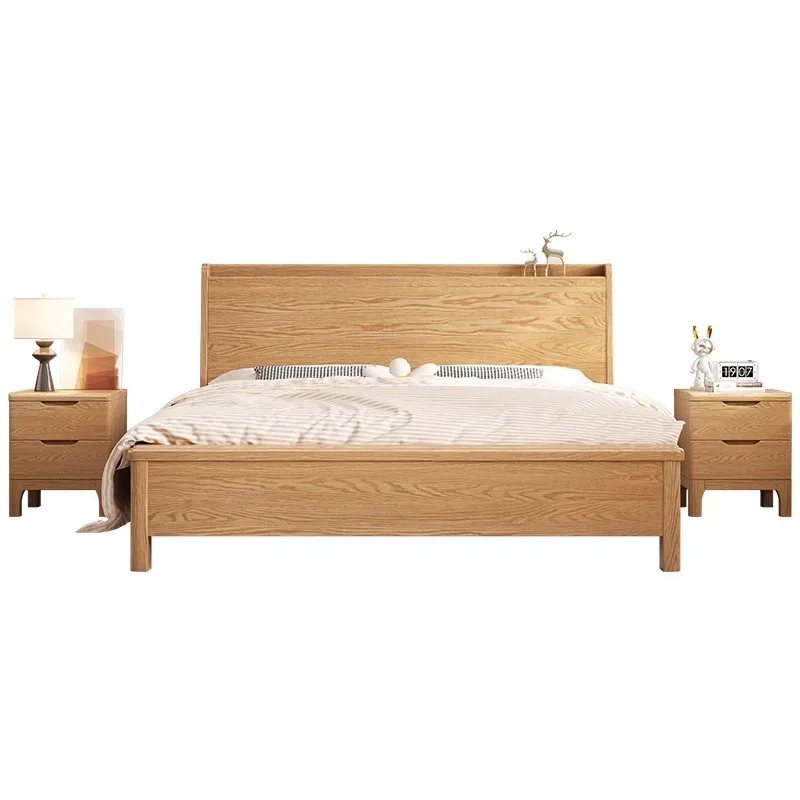 

Modern Solid Wood Bedroom Double Queen Platform Bed with Storage Adult Wooden Double Layer Set