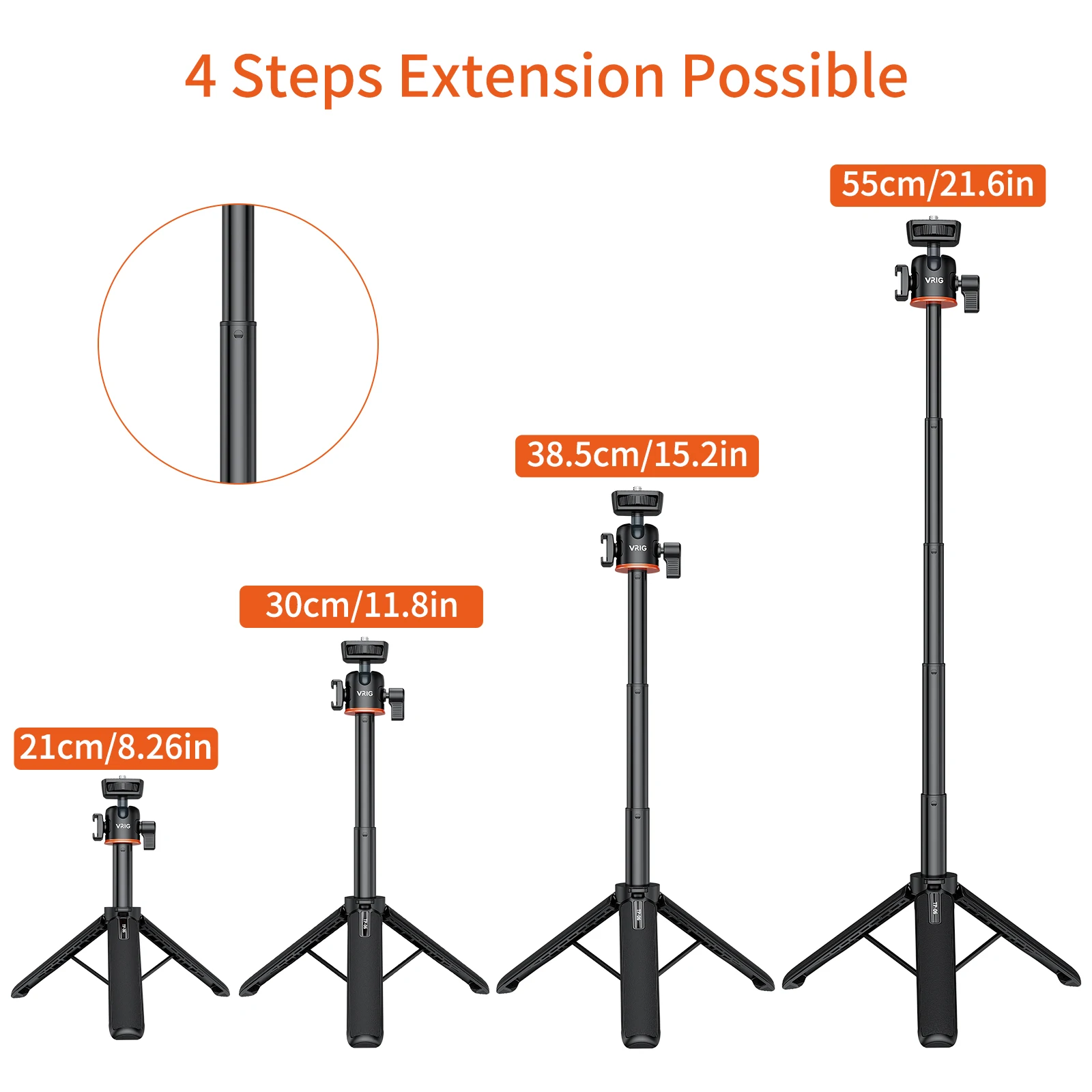 VRIG TP-06 for DJI Osmo Pocket 4P/4/3 Action Camera Extension Tripod Selfie Stick 55cm Cold Shoe 1/4 Screw Vlog