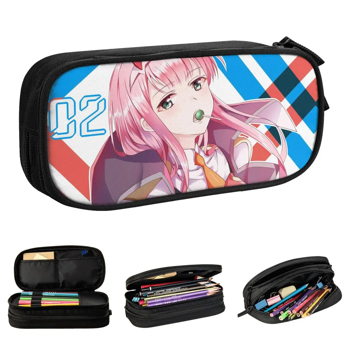 Zero Two Sweet Girl Pencil Cases Darling in the Franxx Anime Pencilcases Pen for Student Bags School Supplies Gift Stationery