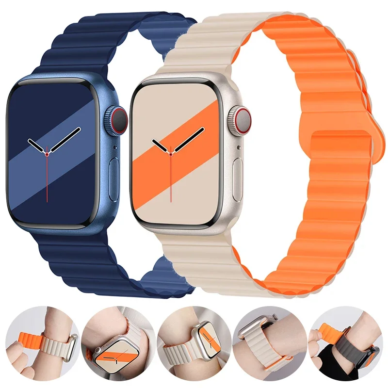 Magnetic Strap For Apple Watch Bands 45mm 38mm 49mm 40mm 42mm 41mm Silicone Sport Bracelet iWatch Series ultra 9 6 5 7 8 se 44mm