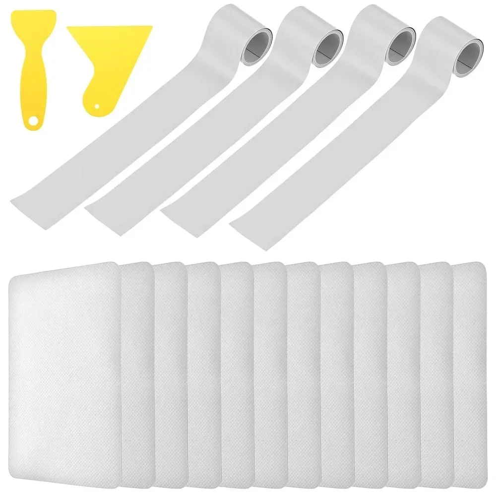 16pcs Grey PVC Repair Patches Waterproof Kayak Repair Kit with 2pcs Wrapping Scraper Tools for Inflatable Raft Boat Canoe Kayak