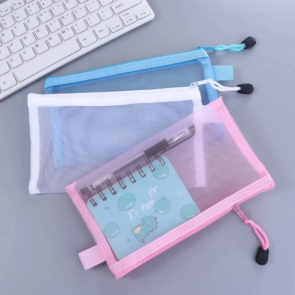 Pencil Case Colorful Storage Bags Makeup Pouch Coin Purse Transparent File Folders Zipper Pouch Document Bag Mesh Zipper Case