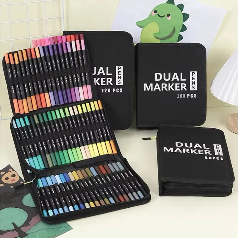 48/60/72/100/120 Colors Dual Tip Brush Marker Pens Watercolour FineLiner Manga Art Accessories Art Supplies Drawing Stationery image 5