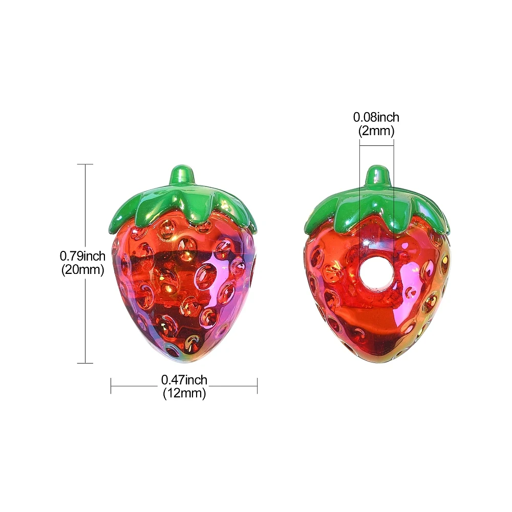 PandaHall 20 Stück 20mm Acryl-Erdbeerperlen Transparente AB-Beschichtete Fruchtperlen Schillernde Erdbeerperlen für Schmuckherstellung – Detail 1