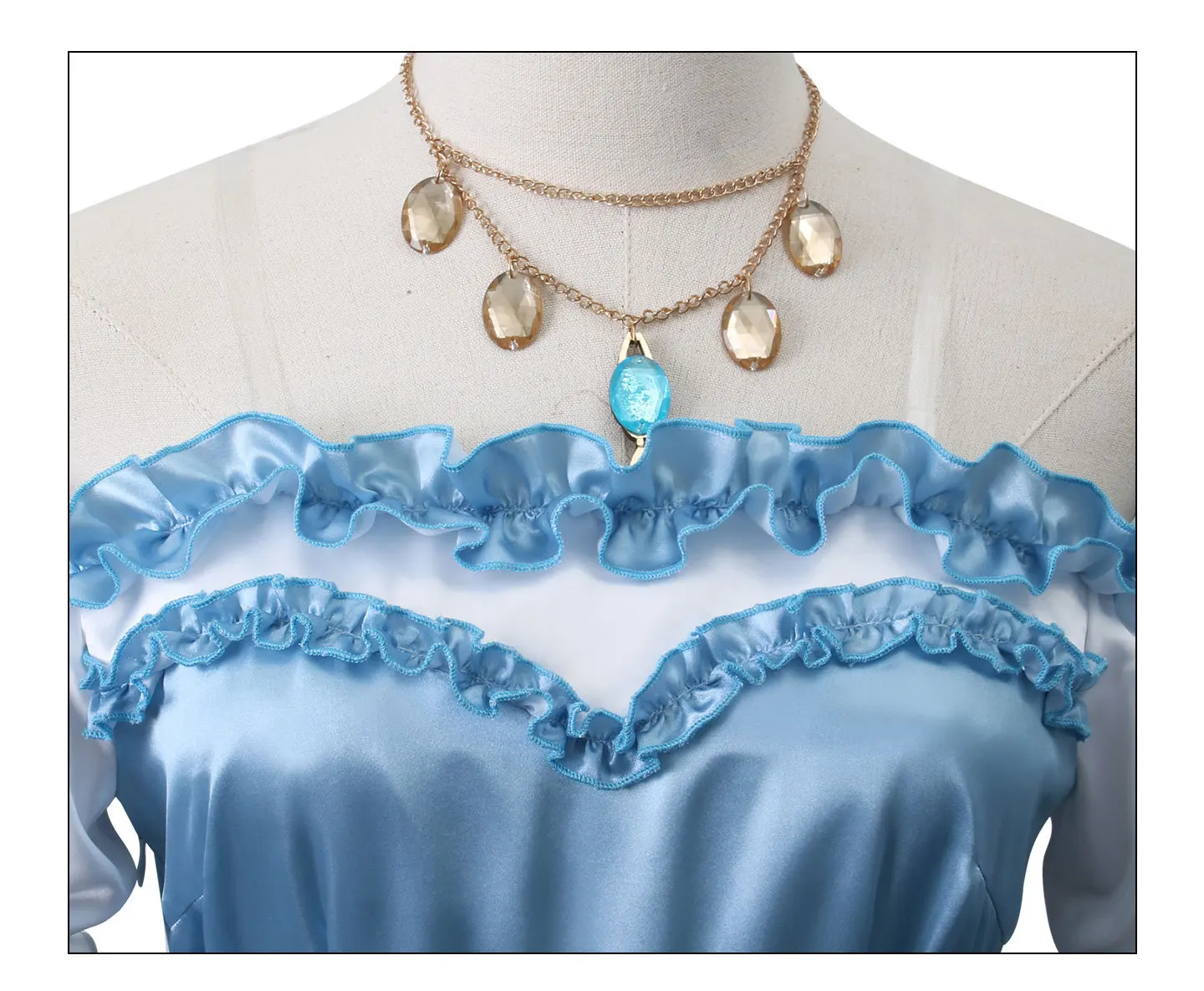 Nilu Japanese clothing collaboration role-playing full set of blue and white pleated dresses, anime game characters, Halloween view 4