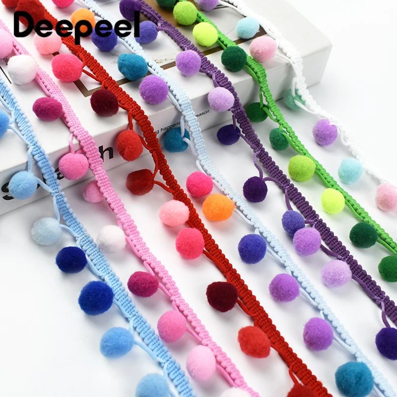 10/20Meters 2cm Colorful Pompon Lace Trim Ribbon Polyester Illusory Color Tassels Clothing Hometextile Decor Sewing Accessories