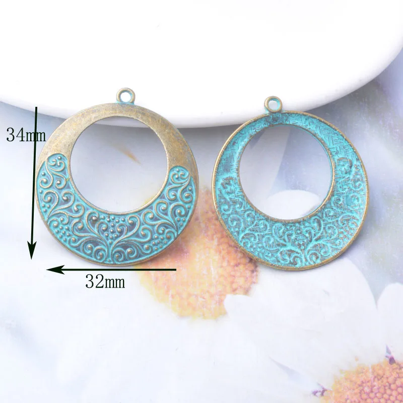 10pcs/lot  Vintage Metal Antique bronze Patina Round Charms DIY Making Earrings Women Bohemian Jewelry