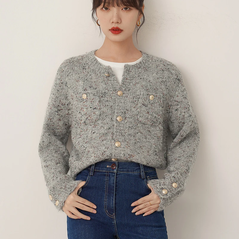 Chic Knitted Cardigans Sweaters for Women 2023 Autumn Winter Long Sleeve Sweater Coats Woman Korean Single-Breasted Cardigan