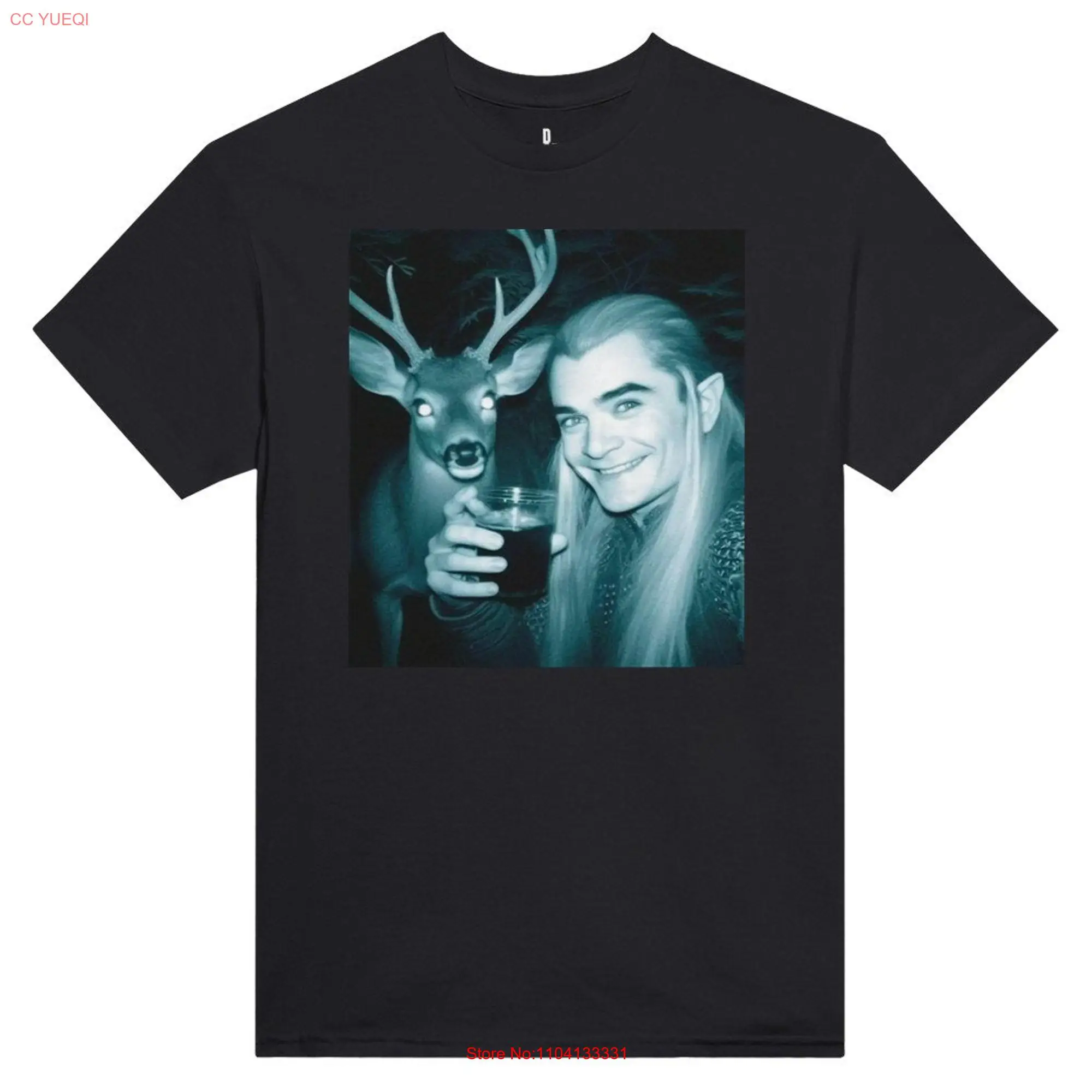 Elf Drinking with Deer in Night Forest T Shirt long or short sleeves