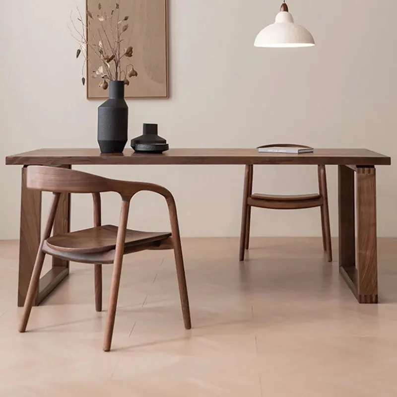 custom.North American Black Walnut Solid Wood Log Dining Table Set Modern Style Large Desk Tea Table Home Use Same Livin
